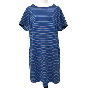 Lands End Dress Womens Plus 1X Tee Shirt Shift Striped Pockets Coastal Nautical